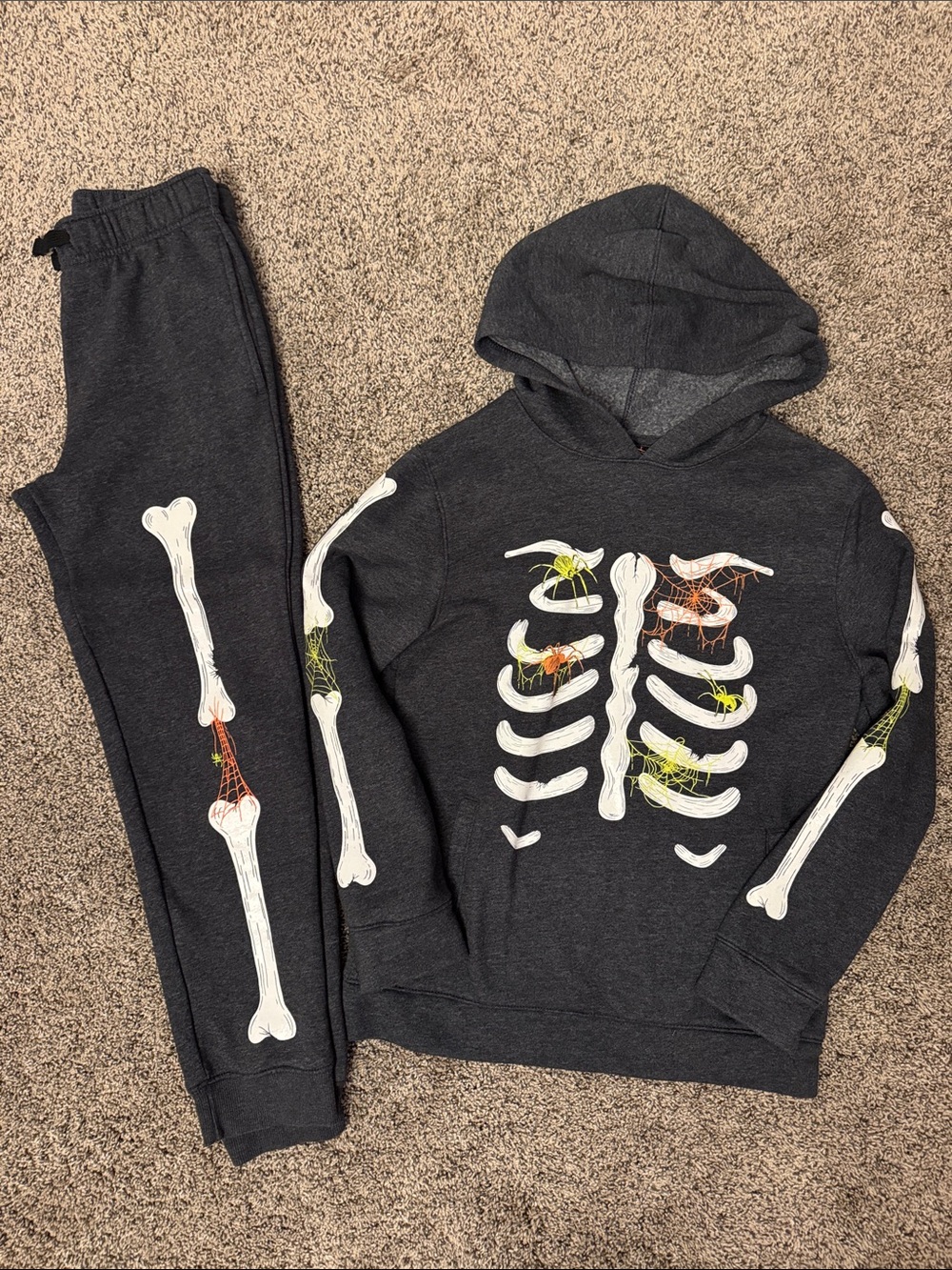 Cat & Jack Kids Dark Charcoal Skeleton Hoodie & Joggers Glow-in-the-Dark Set